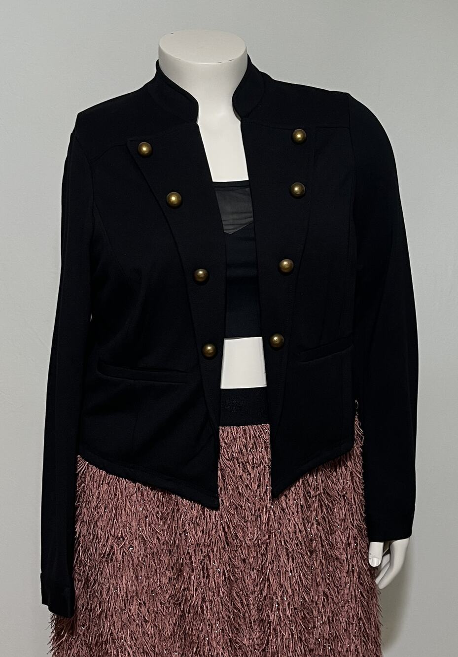 Torrid Jacket 2 2X NWT Black Military Cropped Ponte Knit Antique Gold Button